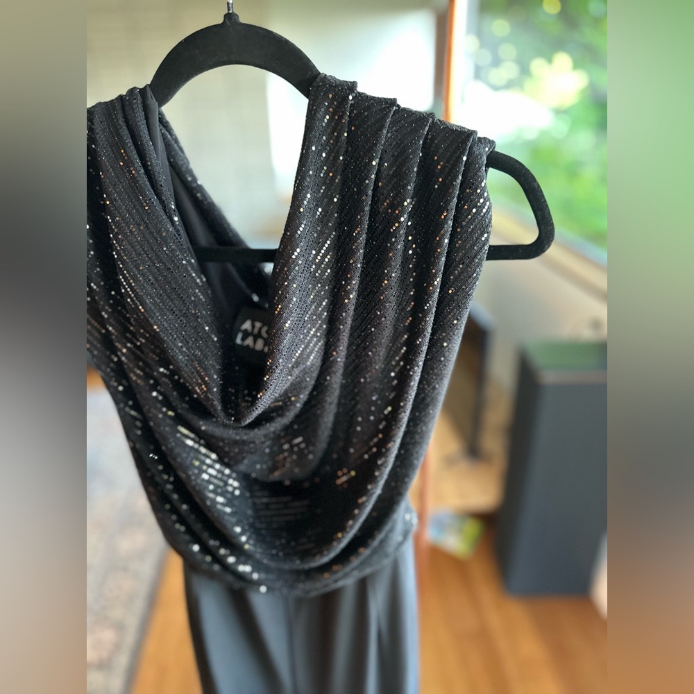 SHOWSTOPPER 💫 ATOM LABEL shimmering carbon jersey dress black sparkle NWOT - Picture 4 of 13